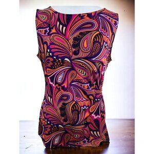 Anne Klein ladies sleeveless ruched purple paisley pullover tunic top medium
